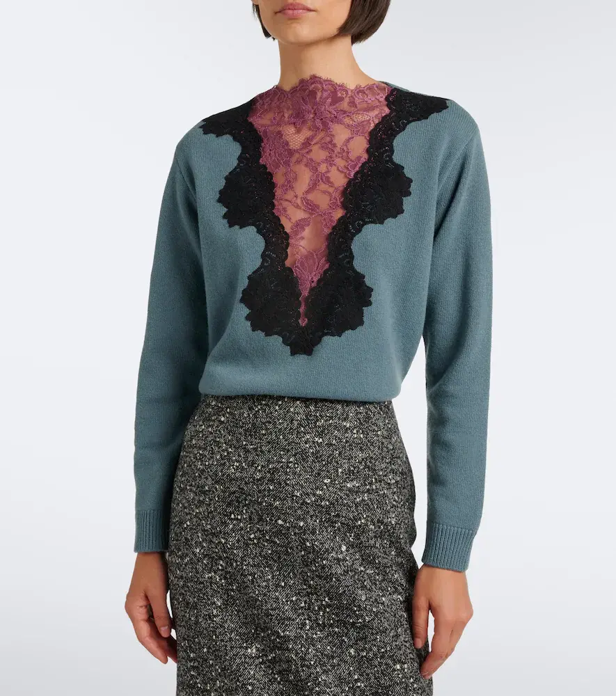 Valentino Garavani Lace-trimmed virgin wool sweater | Thumbnail 4