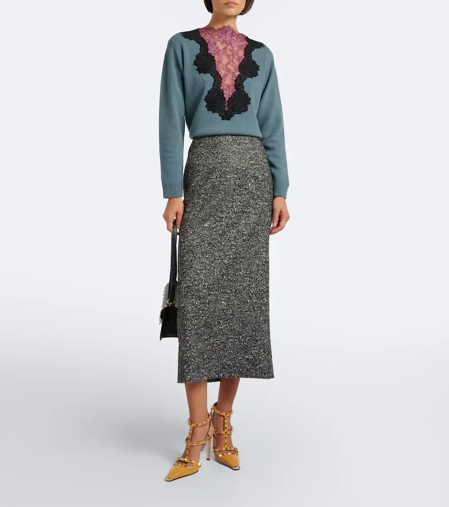 Valentino Garavani Lace-trimmed virgin wool sweater | Thumbnail 5