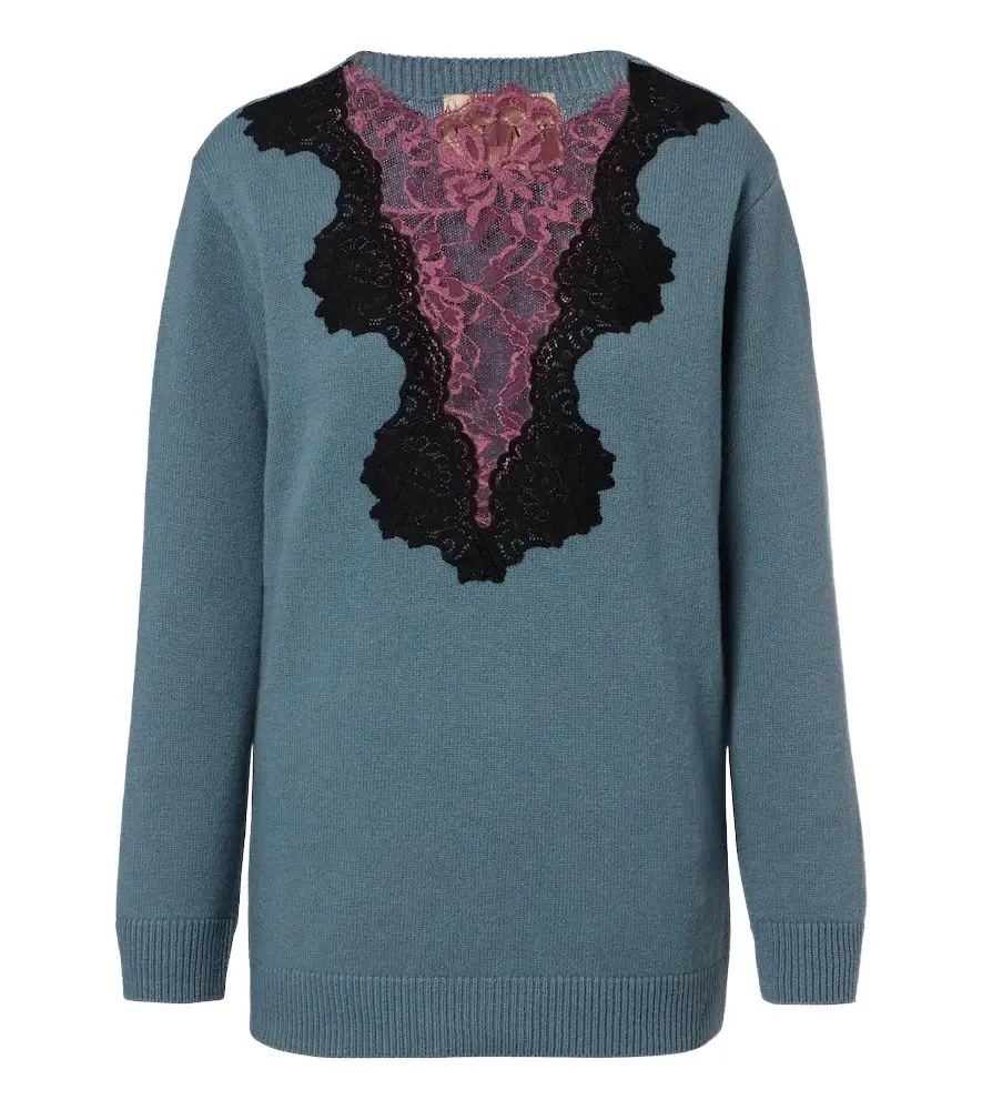 Valentino Lace-trimmed virgin wool sweater | Image 1 Valentino Lace-trimmed virgin wool sweater | Image 1