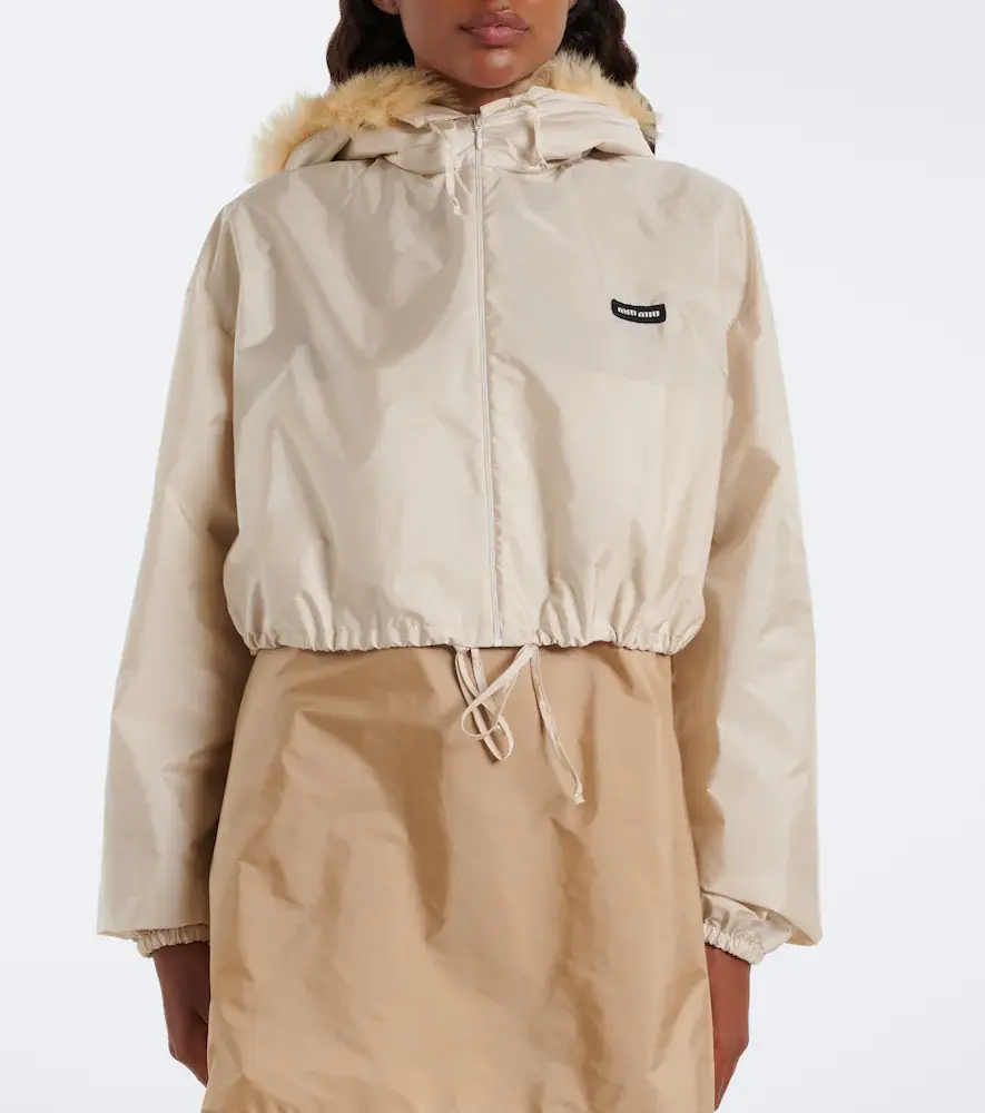 Miu Miu Cropped shearling-trimmed jacket | Thumbnail 5 Miu Miu Cropped shearling-trimmed jacket | Thumbnail 5