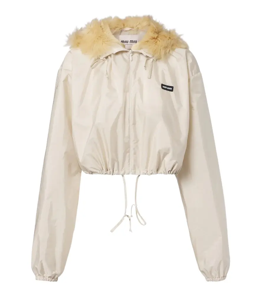 Miu Miu Cropped hooded shearling-trimmed jacket | Image 1 Miu Miu Cropped hooded shearling-trimmed jacket | Image 1