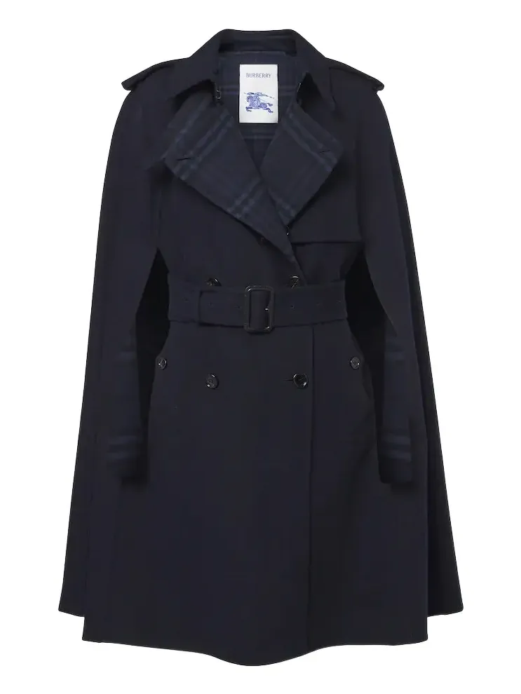Check belted wool cape