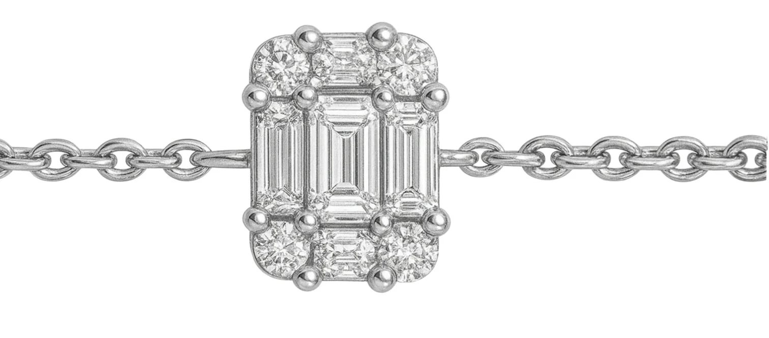 Wish Fine Jewelry 0.15ct Emerald Diamond 18K Gold Halo Chain Bracelet