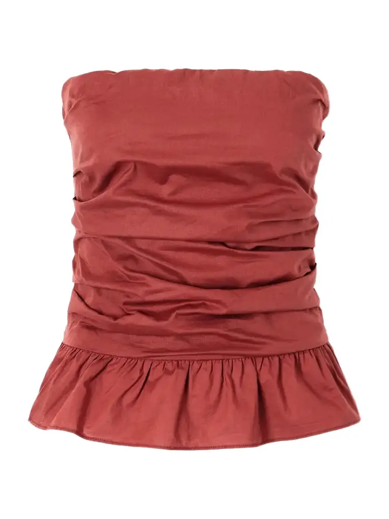Faithfull Simone Strapless Ruffled Cotton Top | Image 1 Faithfull Simone Strapless Ruffled Cotton Top | Image 1