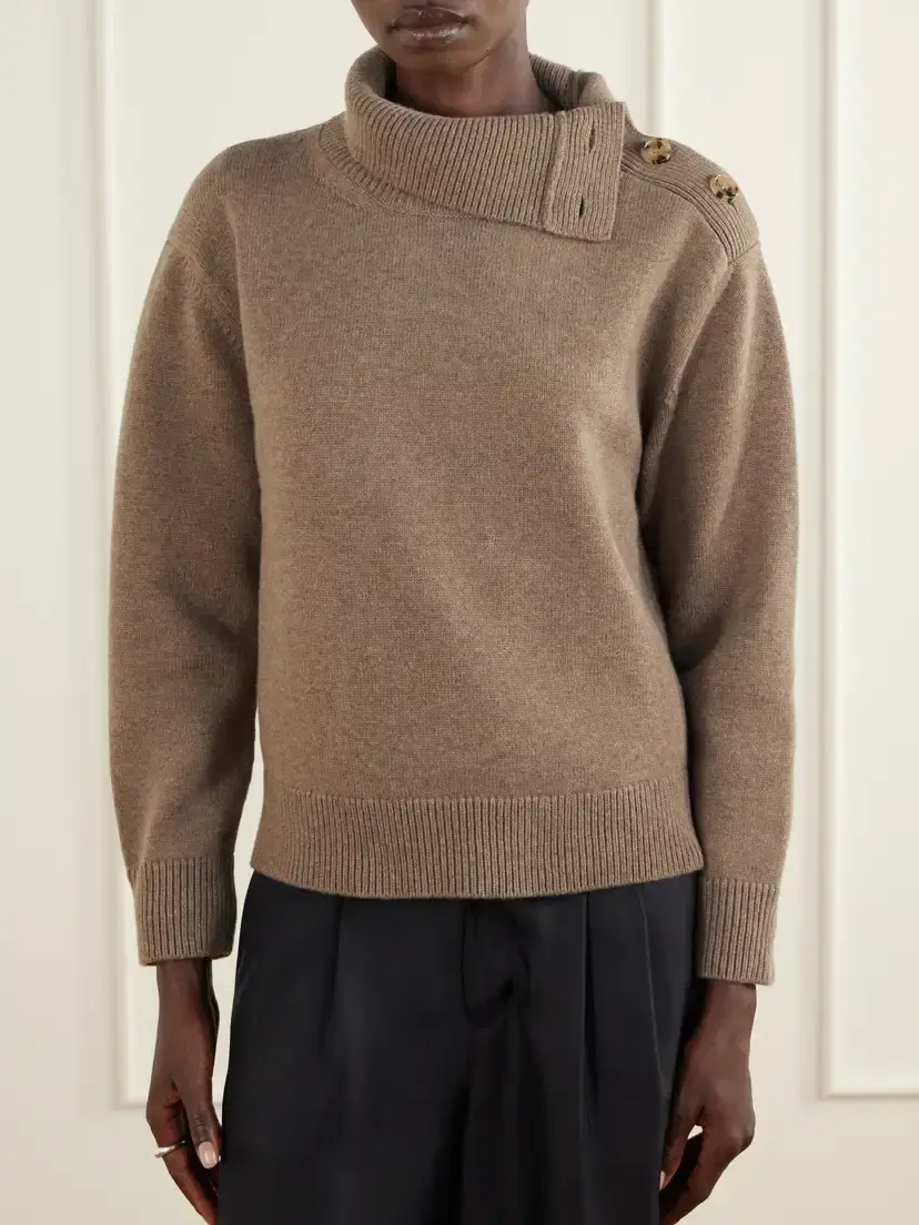 Veronica de Piante Cielo Buttoned Turtleneck Wool And Cashmere-blend Sweater - Brown | Thumbnail 3 Veronica de Piante Cielo Buttoned Turtleneck Wool And Cashmere-blend Sweater - Brown | Thumbnail 3
