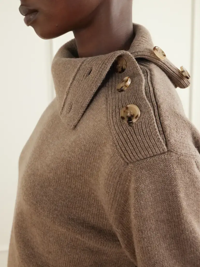 Veronica de Piante Cielo Buttoned Turtleneck Wool And Cashmere-blend Sweater - Brown | Thumbnail 5 Veronica de Piante Cielo Buttoned Turtleneck Wool And Cashmere-blend Sweater - Brown | Thumbnail 5