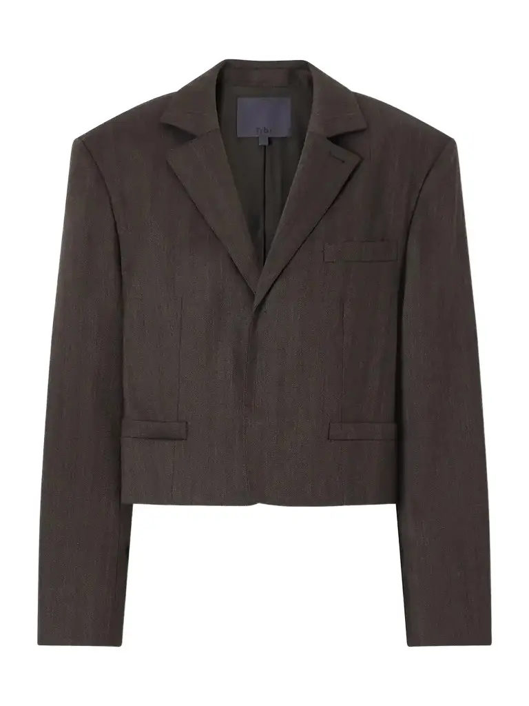 Tibi Wool-blend Herringbone Cropped Blazer
