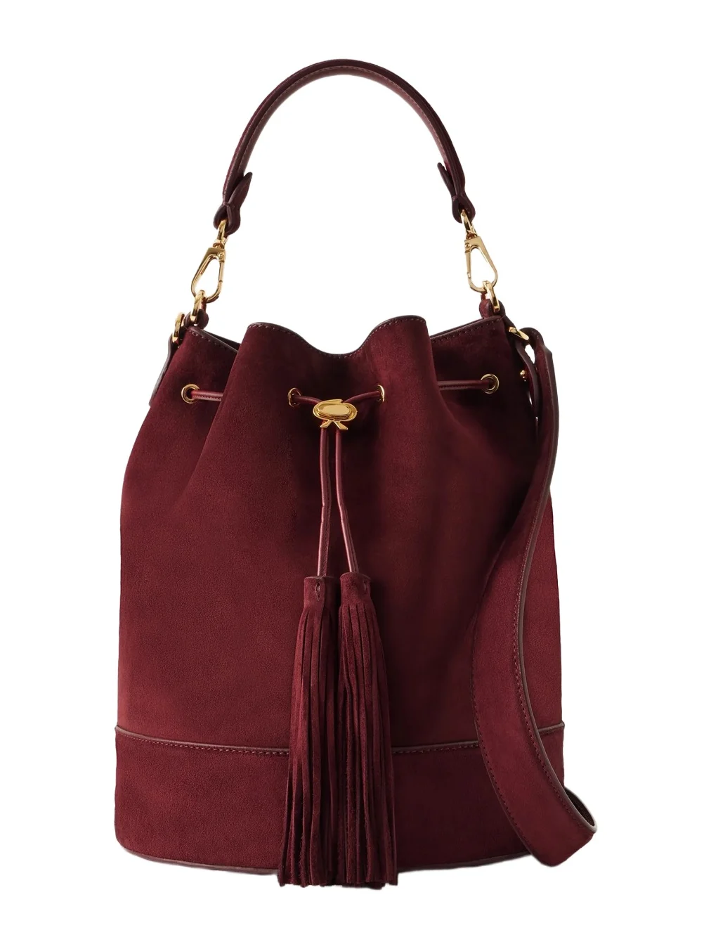 Gianvito Rossi Sienna Tasseled Suede Drawstring Bucket Bag