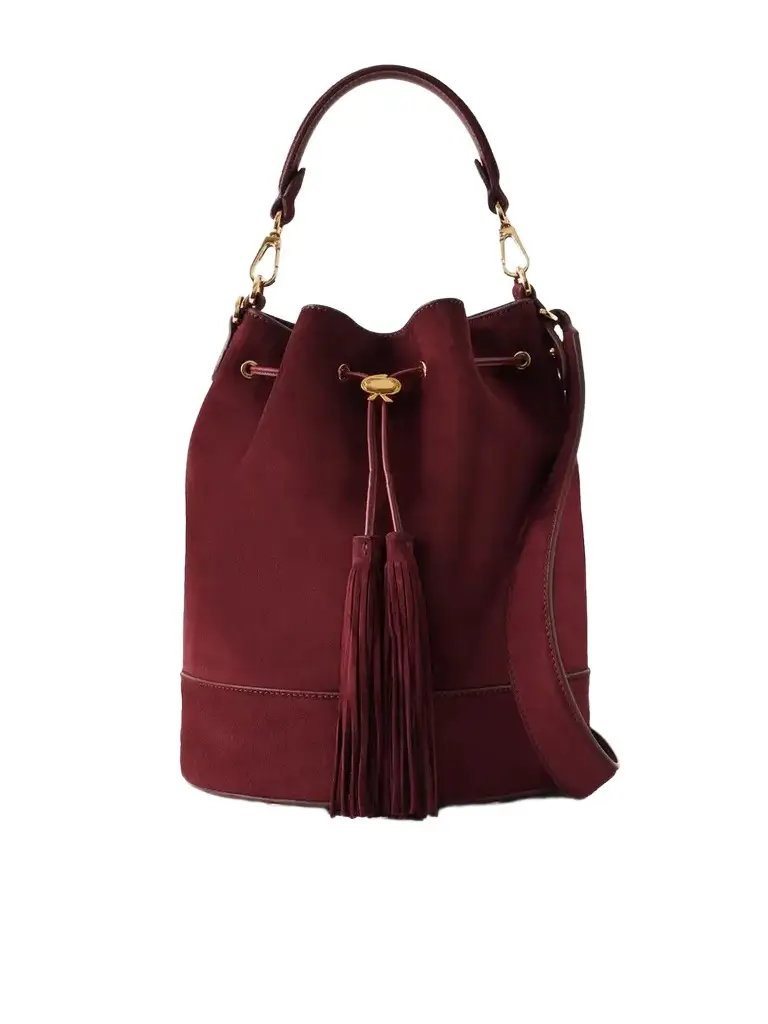 Gianvito Rossi Sienna Tasseled Suede Drawstring Bucket Bag | Image 1 Gianvito Rossi Sienna Tasseled Suede Drawstring Bucket Bag | Image 1