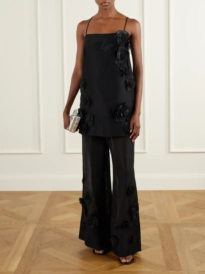 Aje Cloudscape Flower-appliqué Lyocell And Linen-blend Mid-rise Wide-leg Pants | Thumbnail 2 Aje Cloudscape Flower-appliqué Lyocell And Linen-blend Mid-rise Wide-leg Pants | Thumbnail 2