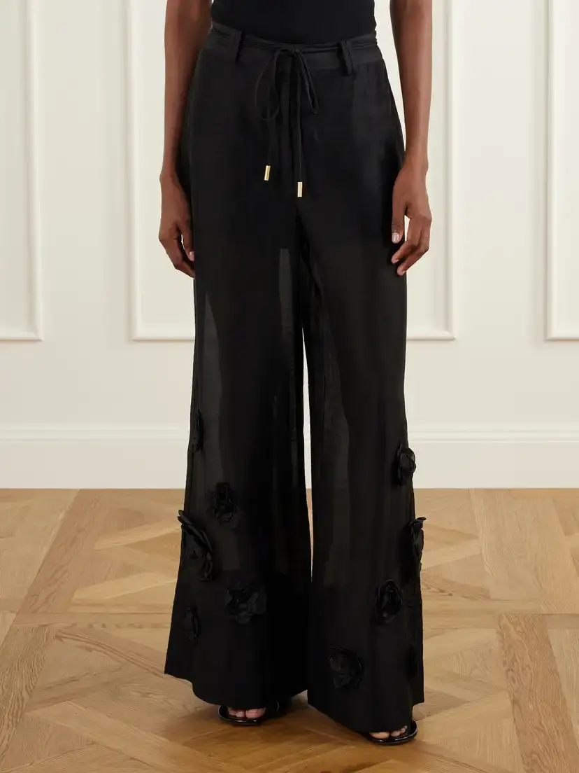 Aje Cloudscape Flower-appliqué Lyocell And Linen-blend Mid-rise Wide-leg Pants | Thumbnail 3 Aje Cloudscape Flower-appliqué Lyocell And Linen-blend Mid-rise Wide-leg Pants | Thumbnail 3