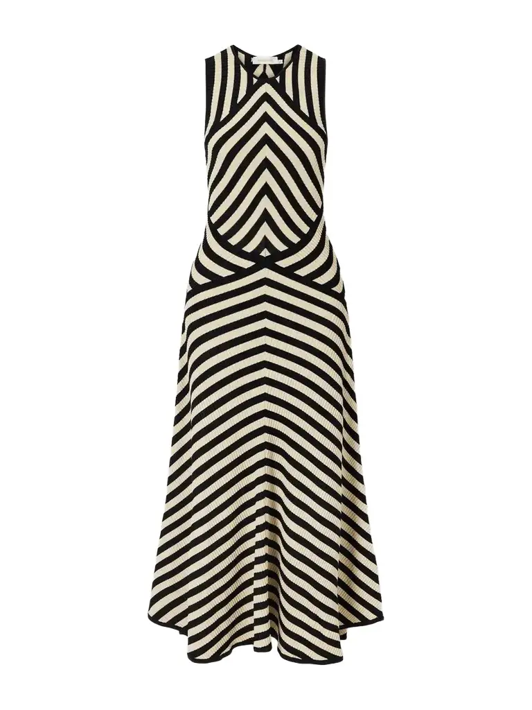 Zimmermann Valiant Deco Striped Ribbed Jersey Midi Dress