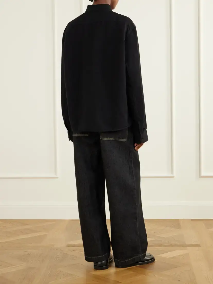 Studio Nicholson Hithe Garment-dyed Cotton And Linen-blend Shirt - Black | Thumbnail 3 Studio Nicholson Hithe Garment-dyed Cotton And Linen-blend Shirt - Black | Thumbnail 3