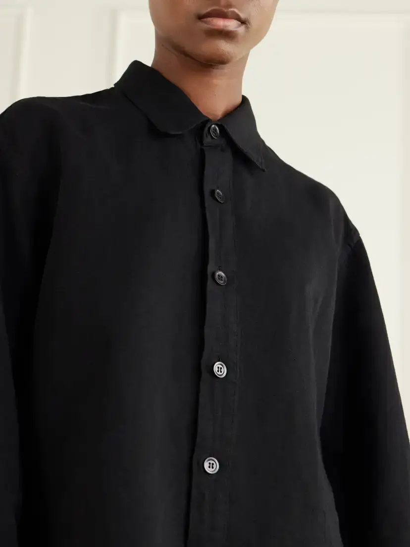 Studio Nicholson Hithe Garment-dyed Cotton And Linen-blend Shirt - Black | Thumbnail 4 Studio Nicholson Hithe Garment-dyed Cotton And Linen-blend Shirt - Black | Thumbnail 4