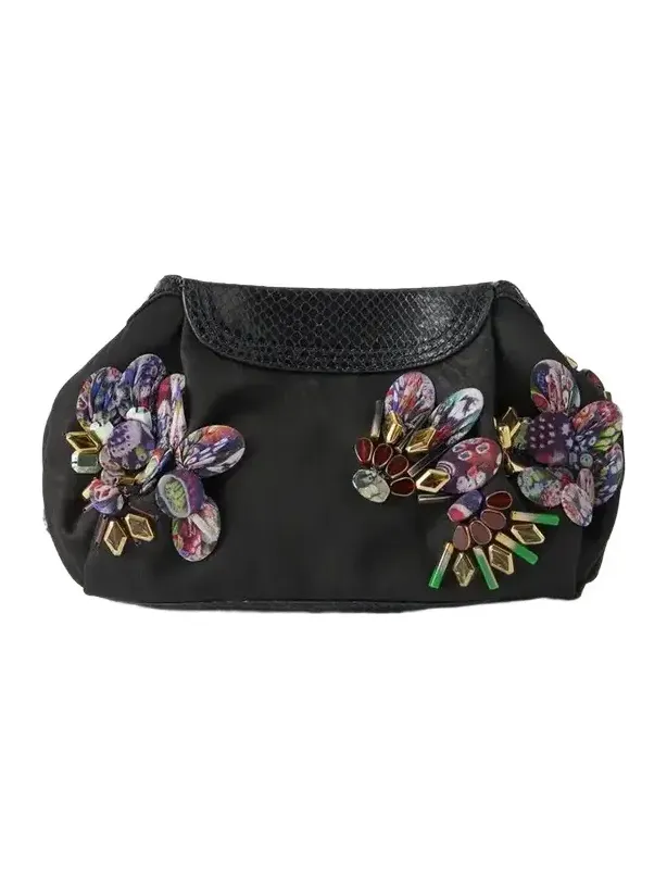 Dries Van Noten Bead-embellished Snake-effect Leather-trimmed Clutch