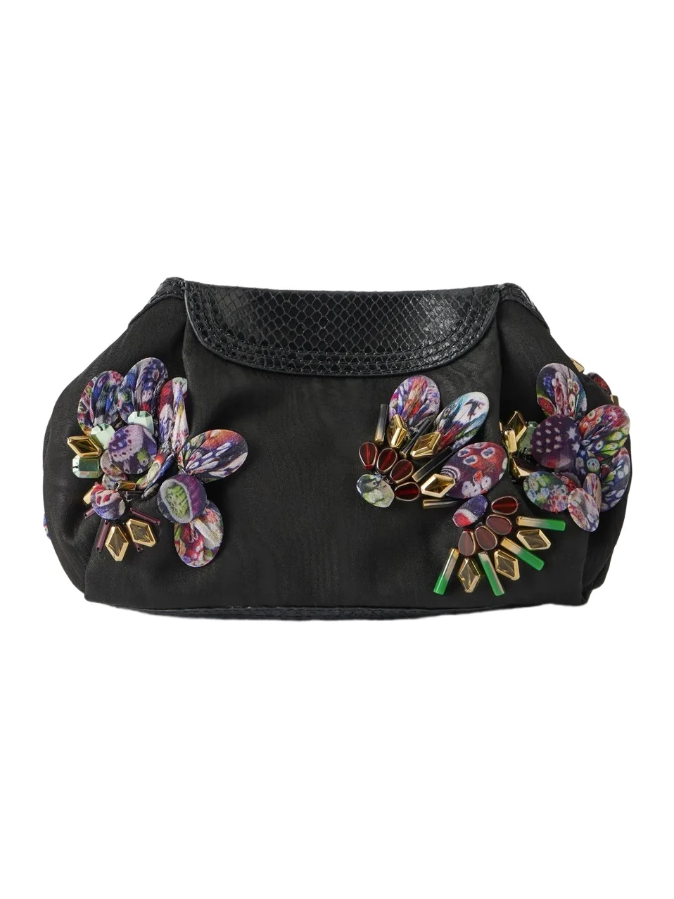 Bead-embellished Snake-effect Leather-trimmed Clutch Bead-embellished Snake-effect Leather-trimmed Clutch