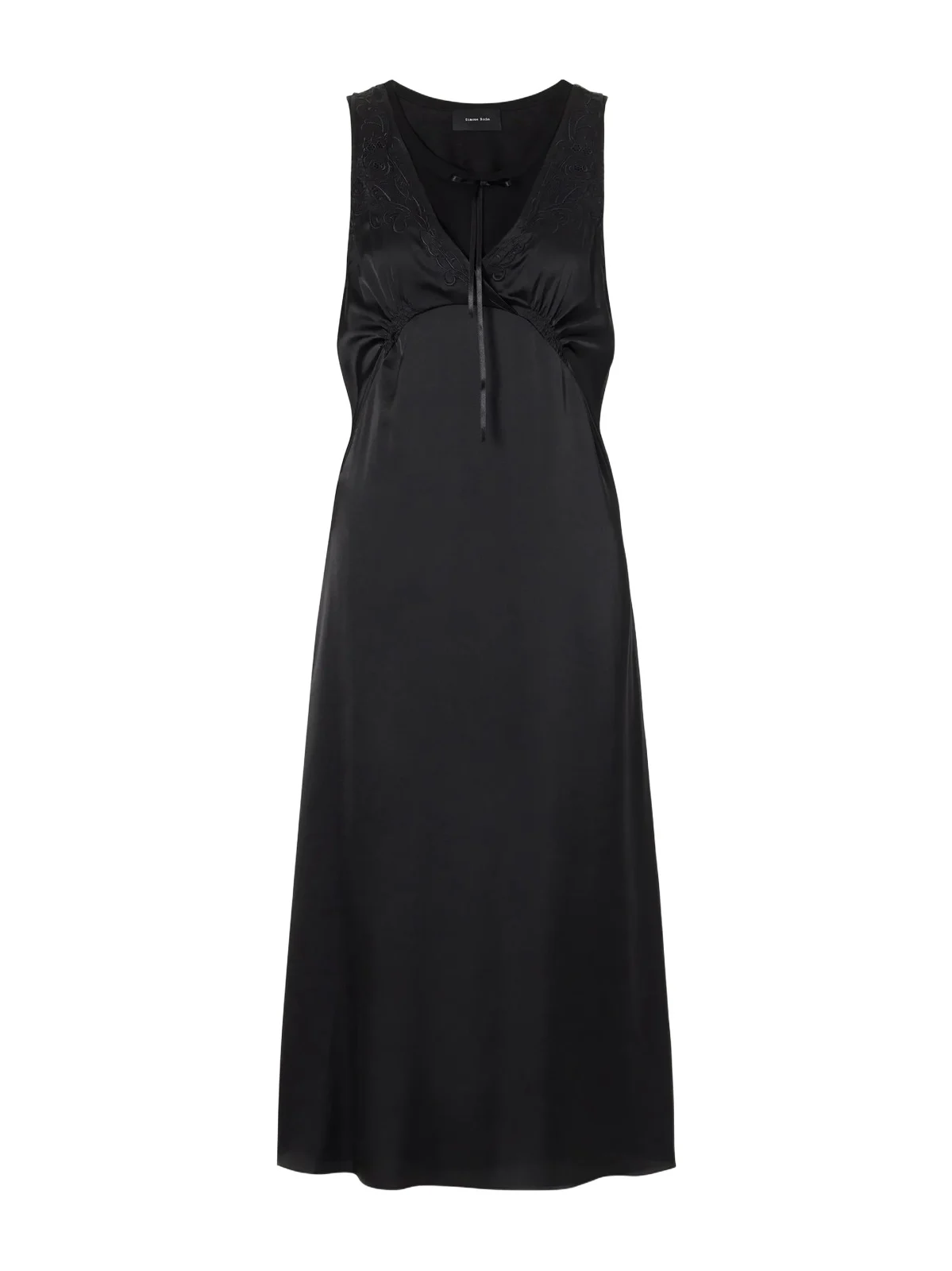 Bow-detailed Embroidered Satin Midi Dress