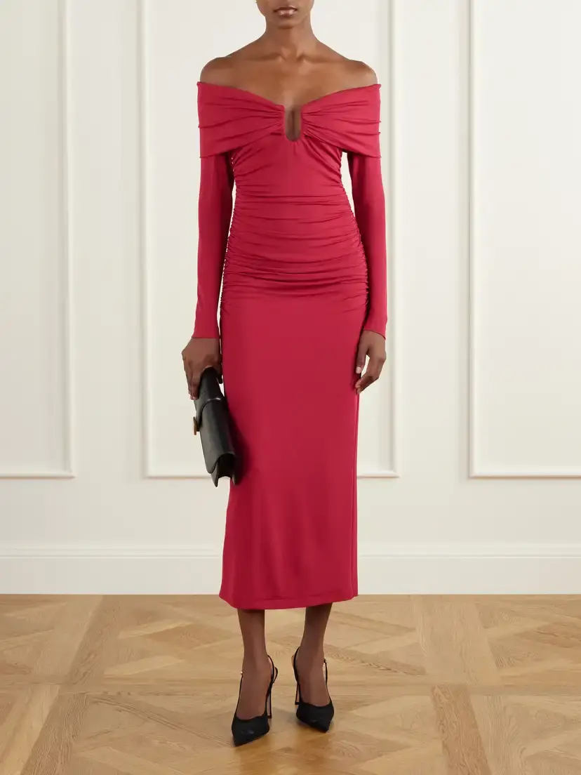 Carolina Herrera Draped Off-shoulder Jersey-stretch Midi Dress | Thumbnail 2 Carolina Herrera Draped Off-shoulder Jersey-stretch Midi Dress | Thumbnail 2