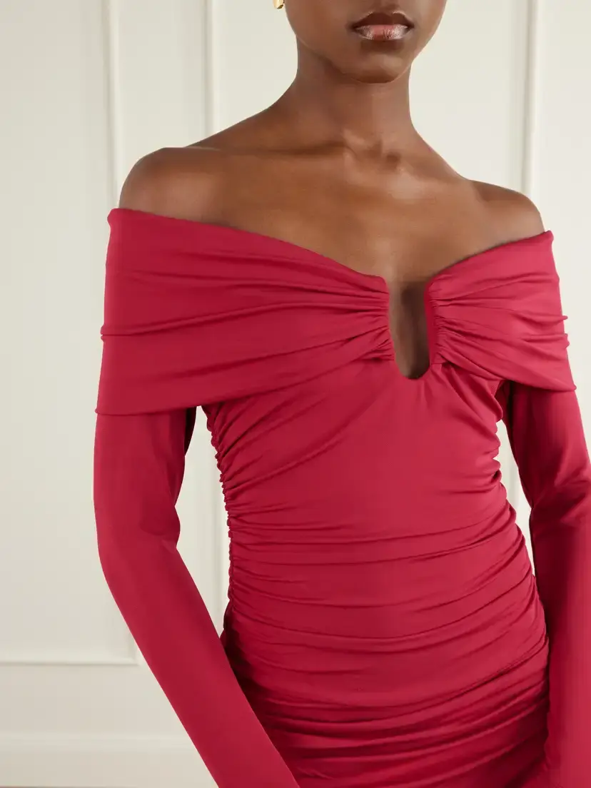 Carolina Herrera Draped Off-shoulder Jersey-stretch Midi Dress | Thumbnail 4 Carolina Herrera Draped Off-shoulder Jersey-stretch Midi Dress | Thumbnail 4