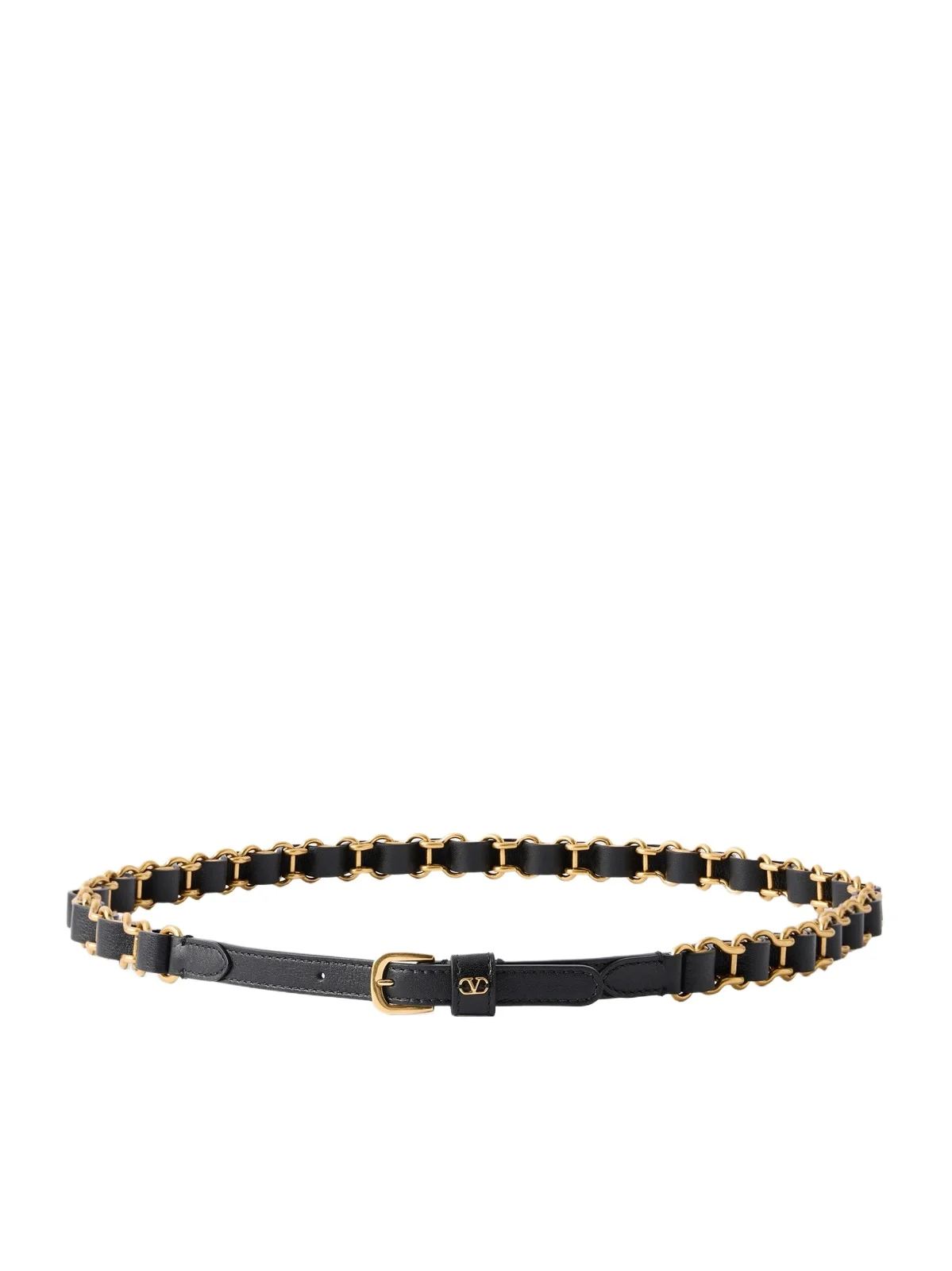 Valentino Garavani Logo-embellished Chain And Leather Belt - Black