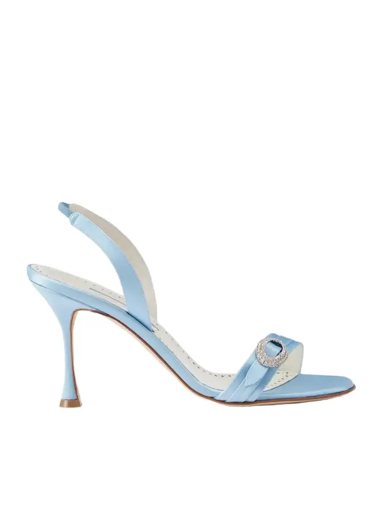 Manolo Blahnik Zutosan 90 Crystal-embellished Satin Slingback Sandals | Image 1 Manolo Blahnik Zutosan 90 Crystal-embellished Satin Slingback Sandals | Image 1