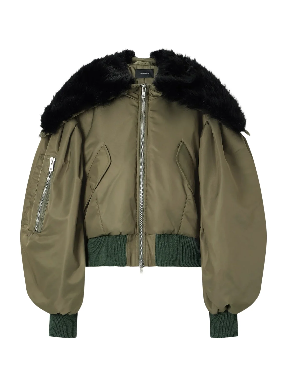 Hooded Cropped Plush-trimmed Shell Bomber Jacket