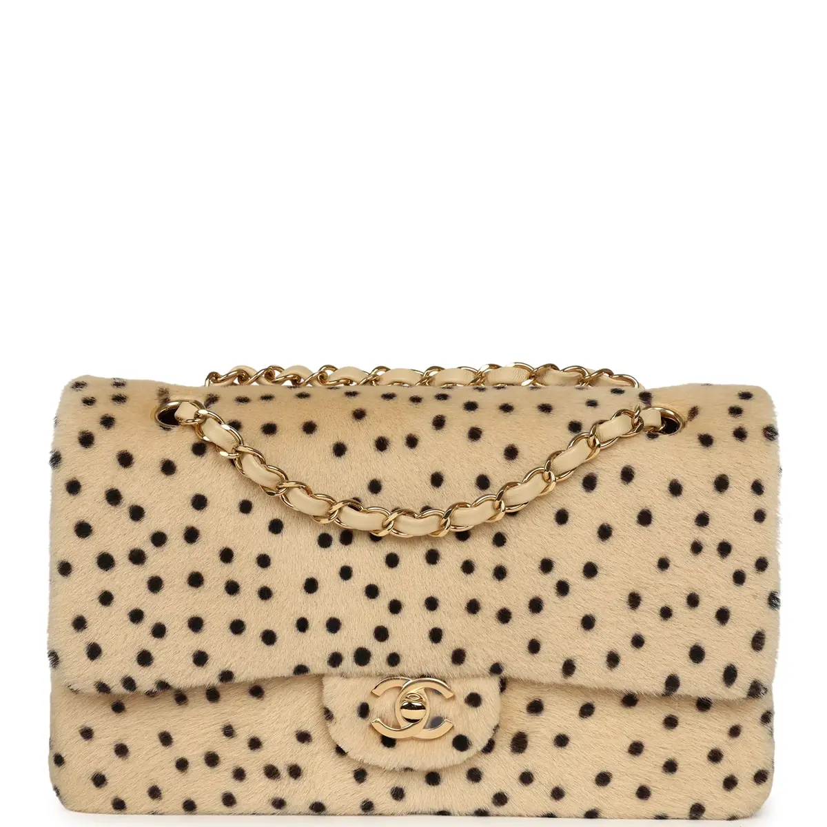 Chanel "Cheetah Print" Medium Flap Bag Light Beige Calf Hair and Black Lambskin Gold Hardware