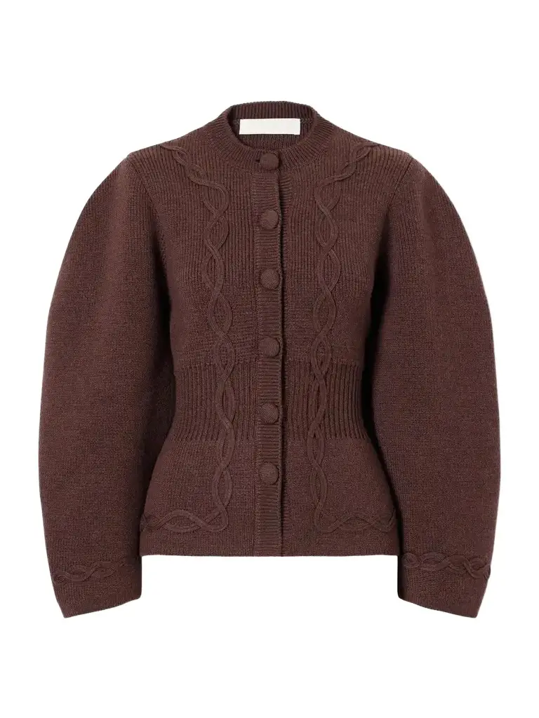 DESTREE Embroidered Ribbed-trimmed Wool Cardigan