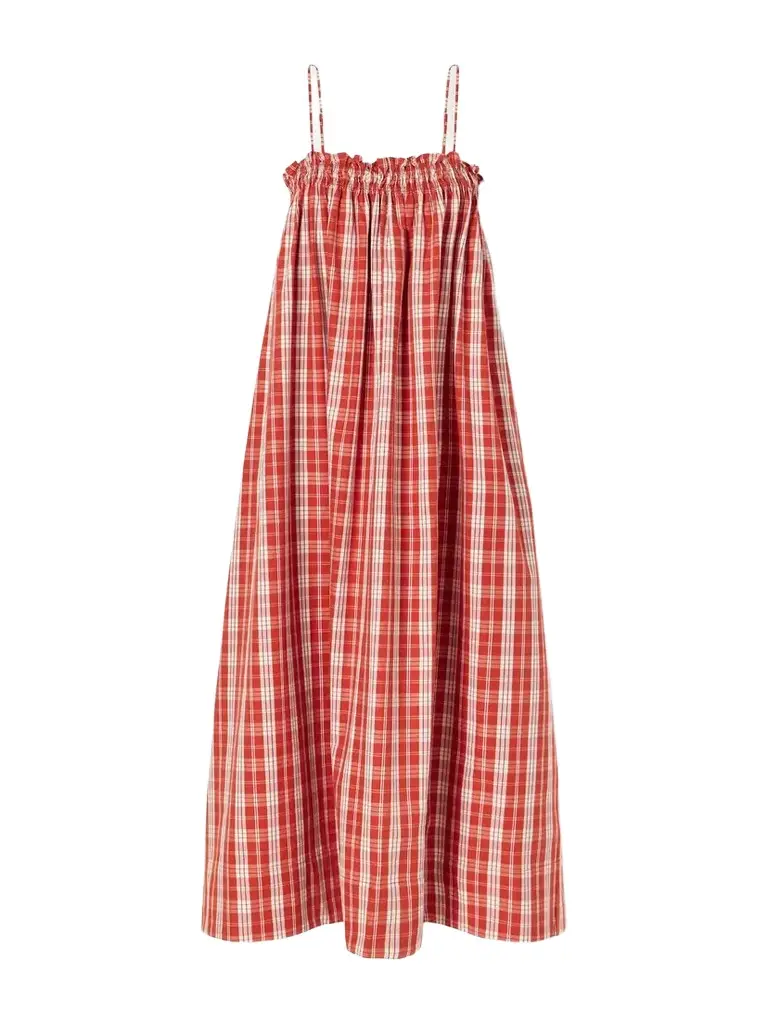 Faithfull Greta Checked Cotton Midi Dress | Image 1 Faithfull Greta Checked Cotton Midi Dress | Image 1