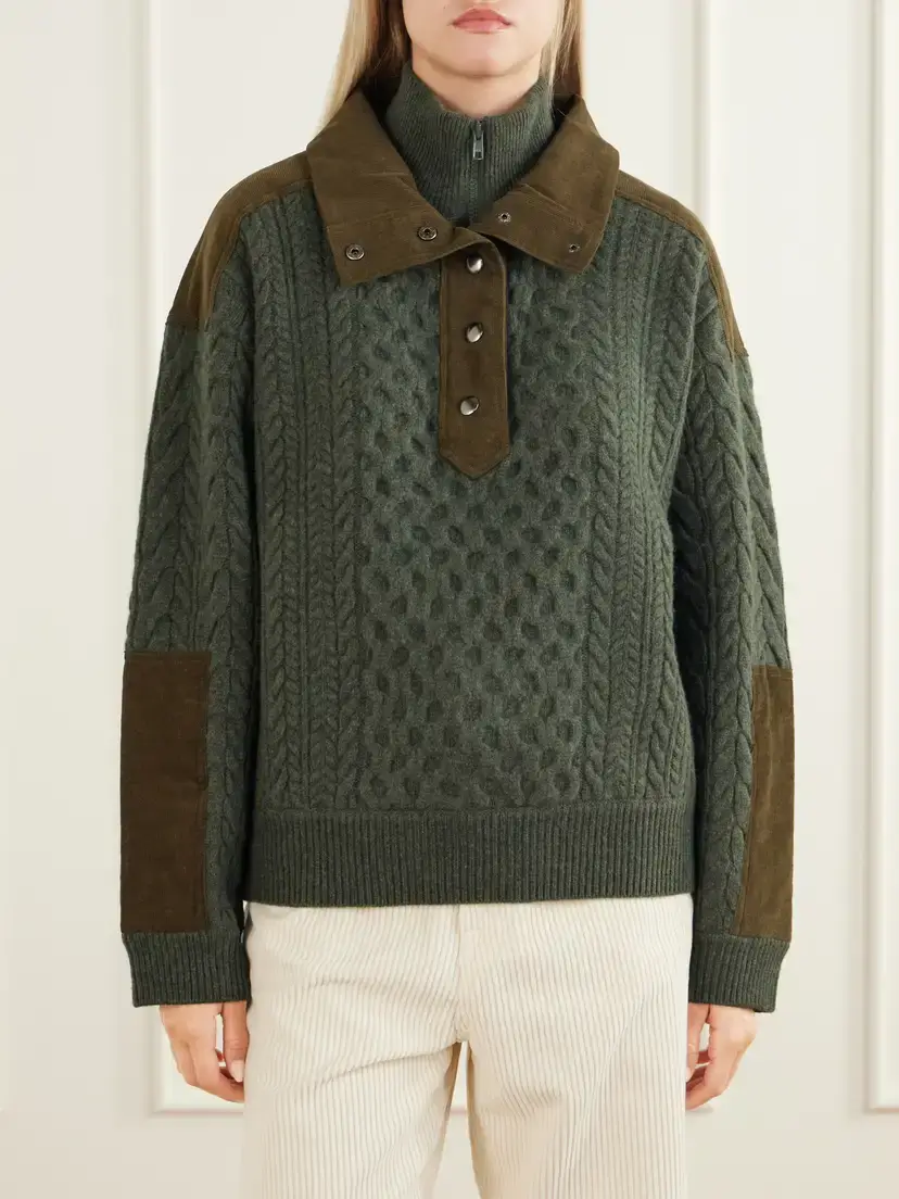 Sea Allen Cotton Corduroy-trimmed Cable-knit Wool Sweater | Thumbnail 3 Sea Allen Cotton Corduroy-trimmed Cable-knit Wool Sweater | Thumbnail 3