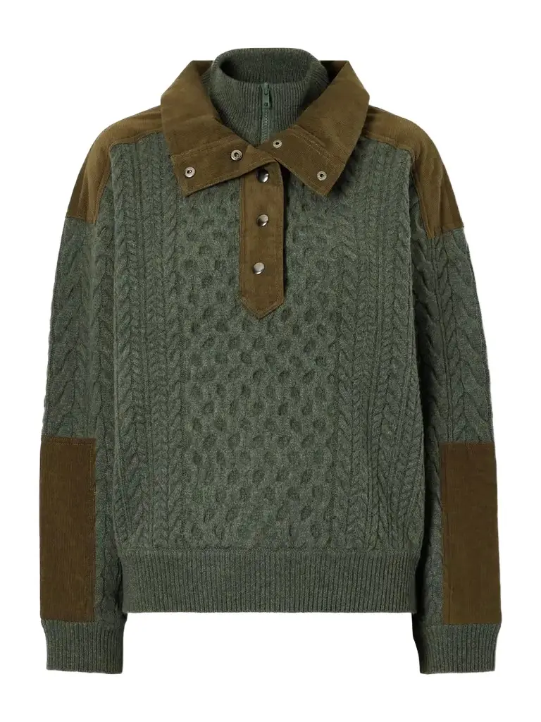 Sea Allen Cotton Corduroy-trimmed Cable-knit Wool Sweater | Image 1 Sea Allen Cotton Corduroy-trimmed Cable-knit Wool Sweater | Image 1