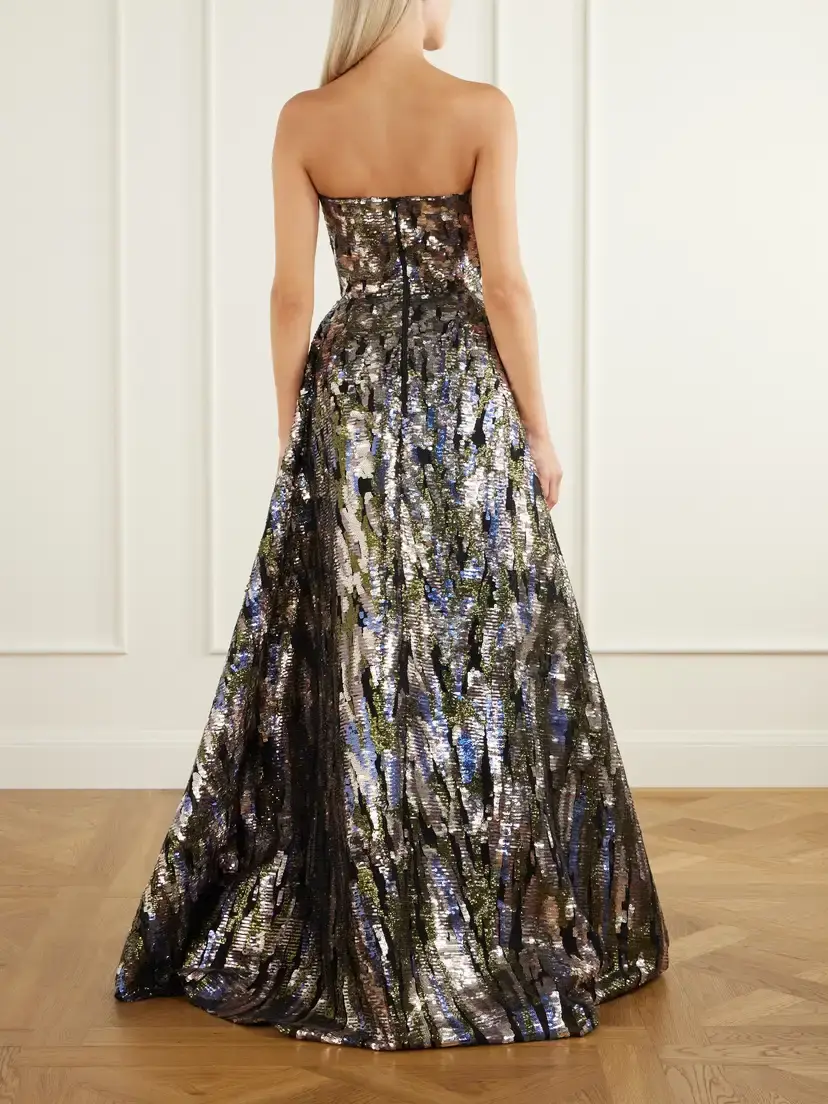 Elie Saab Strapless Embroidered Sequined Tulle Gown | Thumbnail 3