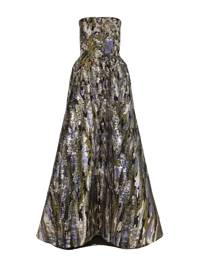 Elie Saab Strapless Embroidered Sequined Tulle Gown