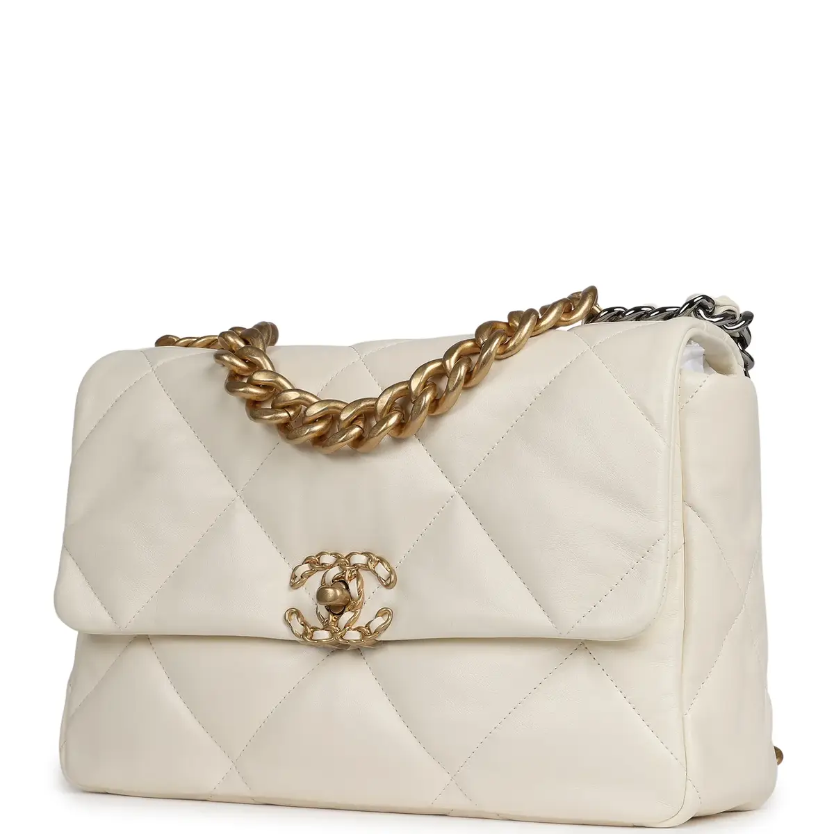 Chanel Chanel Large 19 Flap Bag White Shiny Lambskin Mixed Metal Hardware | Thumbnail 5 Chanel Chanel Large 19 Flap Bag White Shiny Lambskin Mixed Metal Hardware | Thumbnail 5