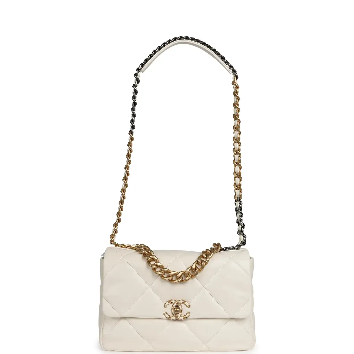 Chanel Chanel Large 19 Flap Bag White Shiny Lambskin Mixed Metal Hardware | Thumbnail 7 Chanel Chanel Large 19 Flap Bag White Shiny Lambskin Mixed Metal Hardware | Thumbnail 7