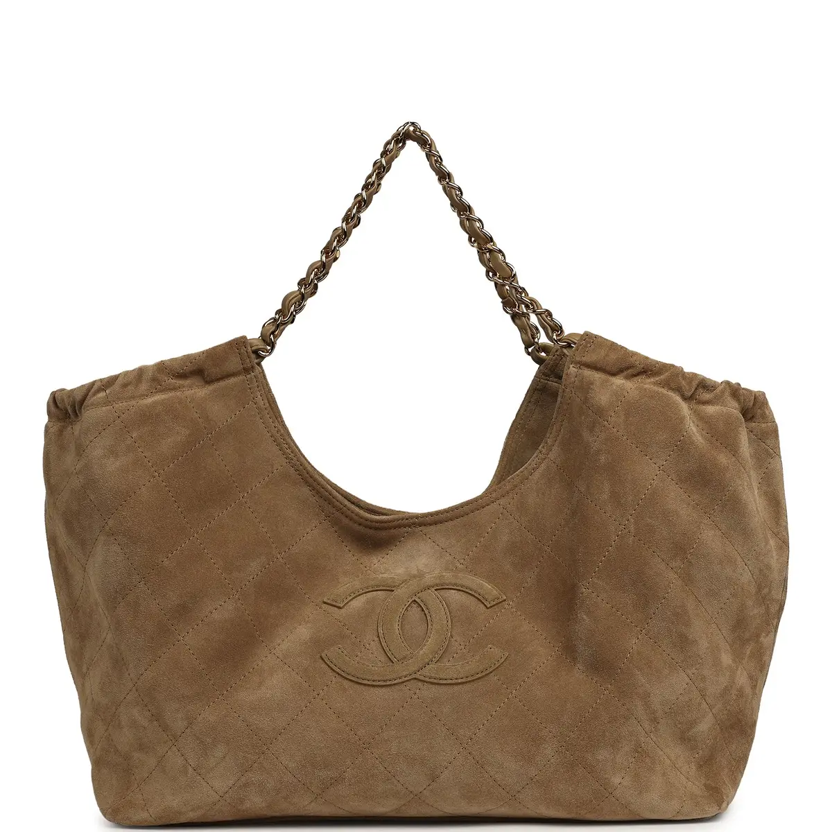 Chanel Chanel Large CC Cabas Hobo Bag Dark Beige Suede Gold Hardware | Image 1 Chanel Chanel Large CC Cabas Hobo Bag Dark Beige Suede Gold Hardware | Image 1