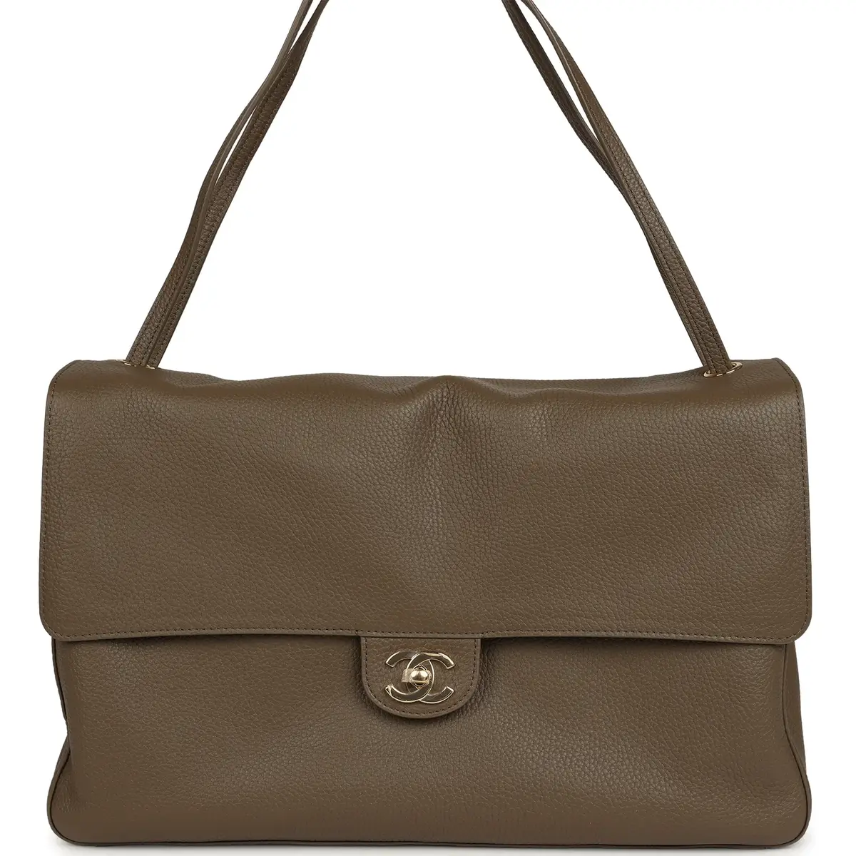 Chanel Chanel Maxi "Souplissimo" Large Flap Bag Dark Khaki Grained Calfskin Gold Hardware | Image 1 Chanel Chanel Maxi "Souplissimo" Large Flap Bag Dark Khaki Grained Calfskin Gold Hardware | Image 1