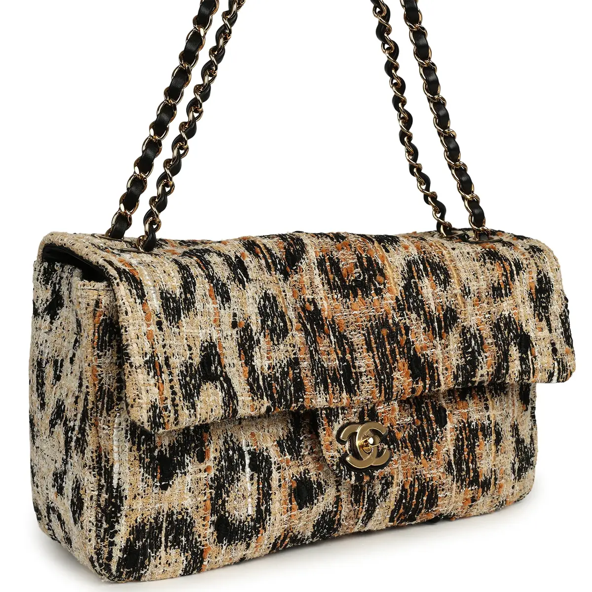 Chanel Chanel Maxi Leopard Print "Souplissimo" Small Flap Bag Brown, Black, White Tweed, Mixed Fibers Gold Hardware | Thumbnail 2 Chanel Chanel Maxi Leopard Print "Souplissimo" Small Flap Bag Brown, Black, White Tweed, Mixed Fibers Gold Hardware | Thumbnail 2