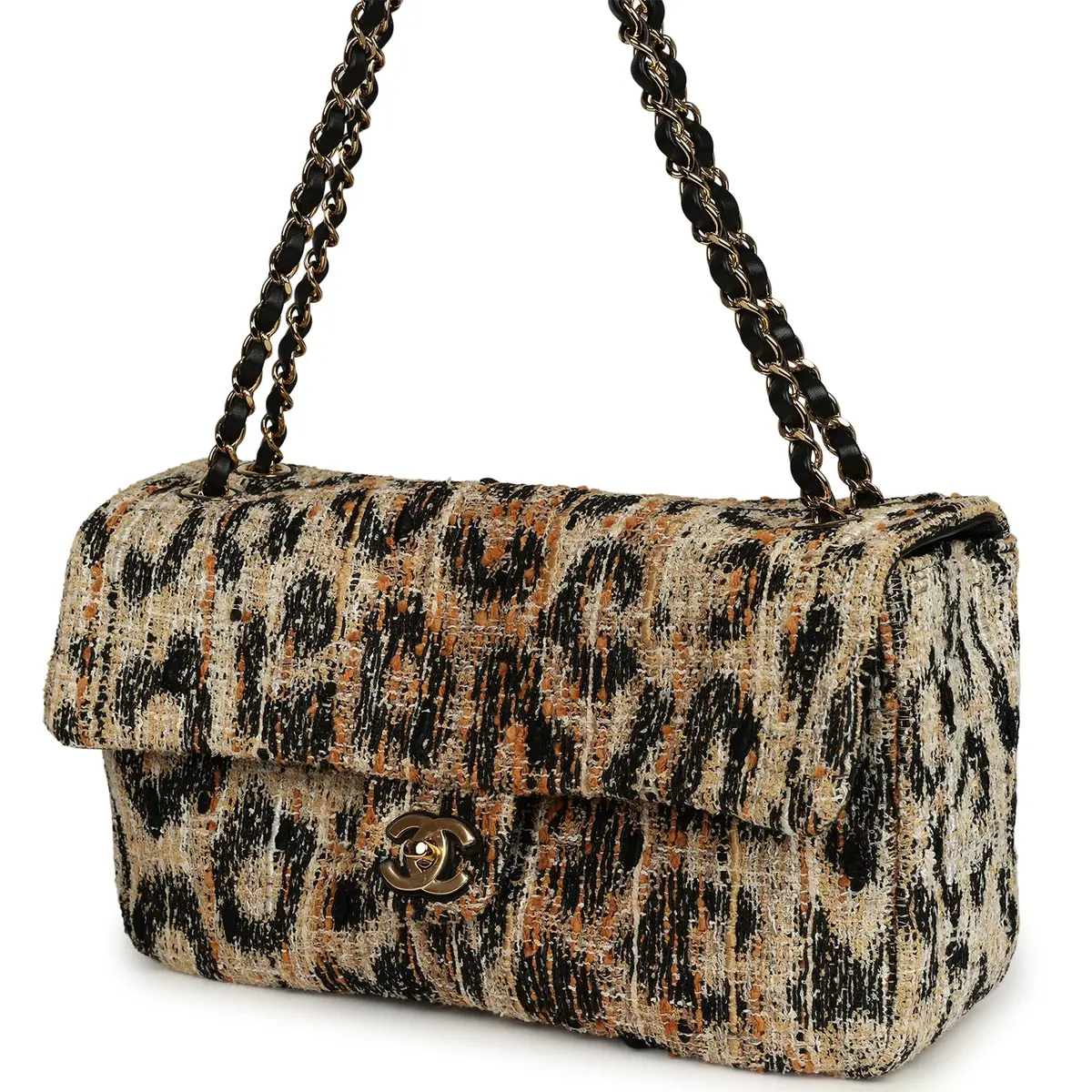 Chanel Chanel Maxi Leopard Print "Souplissimo" Small Flap Bag Brown, Black, White Tweed, Mixed Fibers Gold Hardware | Thumbnail 5 Chanel Chanel Maxi Leopard Print "Souplissimo" Small Flap Bag Brown, Black, White Tweed, Mixed Fibers Gold Hardware | Thumbnail 5