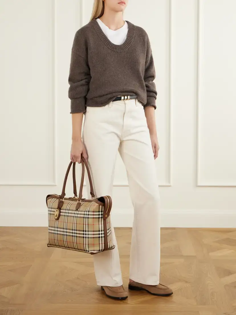 Burberry Medium Check Zip Leather-trimmed Tote | Thumbnail 3