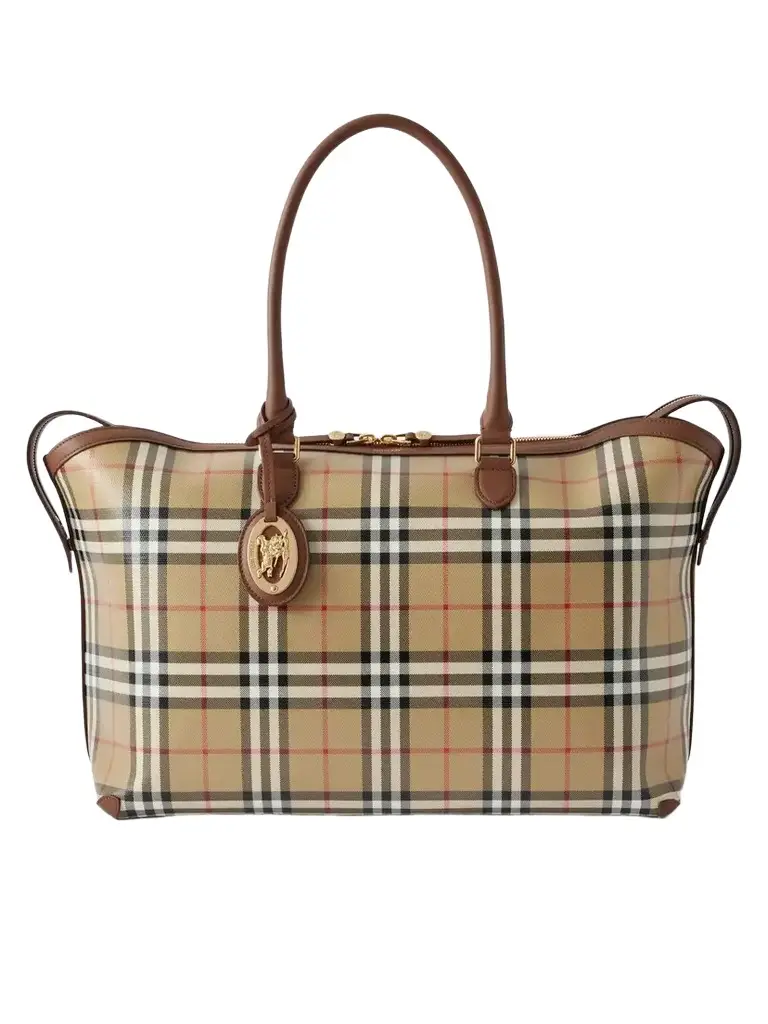 Burberry Medium Check Zip Leather-trimmed Tote