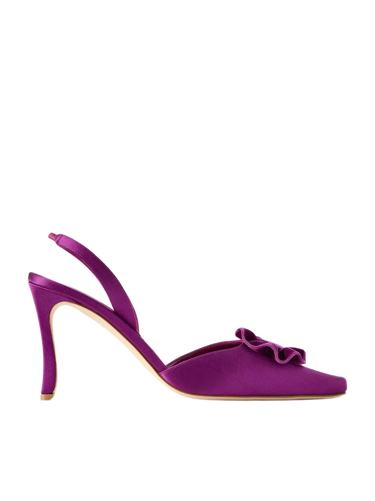 Manolo Blahnik Caulosli 90 Velvet-trimmed Satin Slingback Pumps
