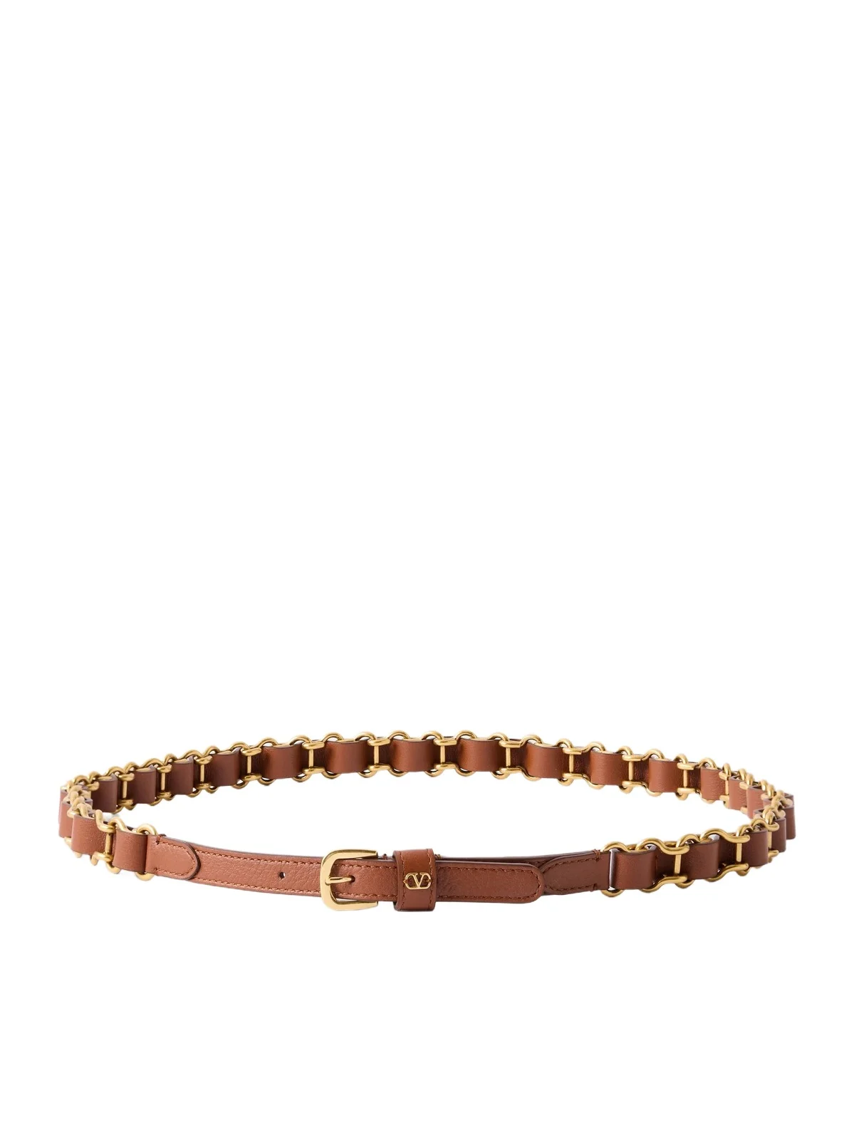 Valentino Garavani Logo-embellished Chain And Leather Belt - Brown