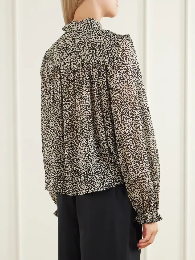 Sea Charlize Tie-detailed Ruffled Animal-print Chiffon Blouse | Thumbnail 4 Sea Charlize Tie-detailed Ruffled Animal-print Chiffon Blouse | Thumbnail 4