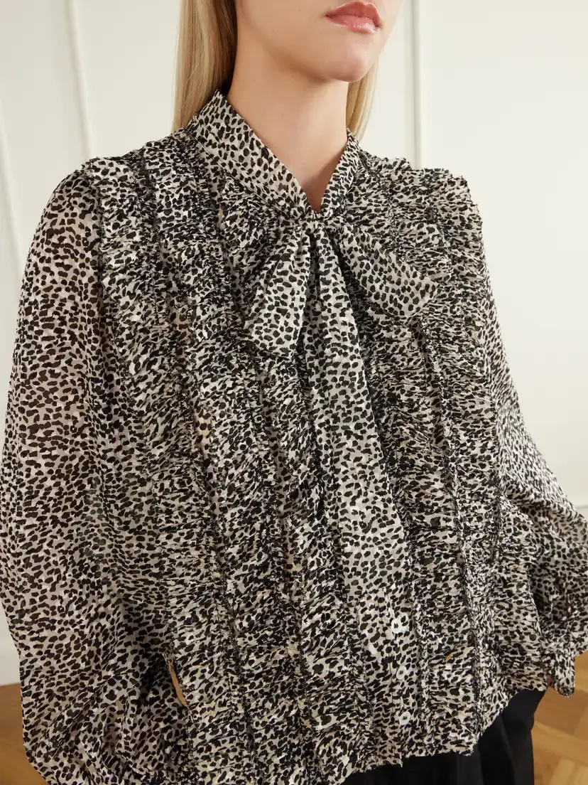 Sea Charlize Tie-detailed Ruffled Animal-print Chiffon Blouse | Thumbnail 5 Sea Charlize Tie-detailed Ruffled Animal-print Chiffon Blouse | Thumbnail 5