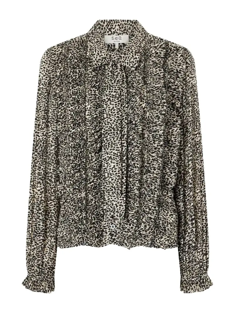Sea Charlize Tie-detailed Ruffled Animal-print Chiffon Blouse | Image 1 Sea Charlize Tie-detailed Ruffled Animal-print Chiffon Blouse | Image 1