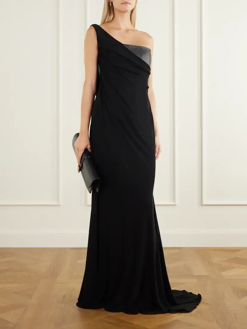 Alex Perry Asymmetric Leather And Jersey Gown - Black | Thumbnail 2 Alex Perry Asymmetric Leather And Jersey Gown - Black | Thumbnail 2