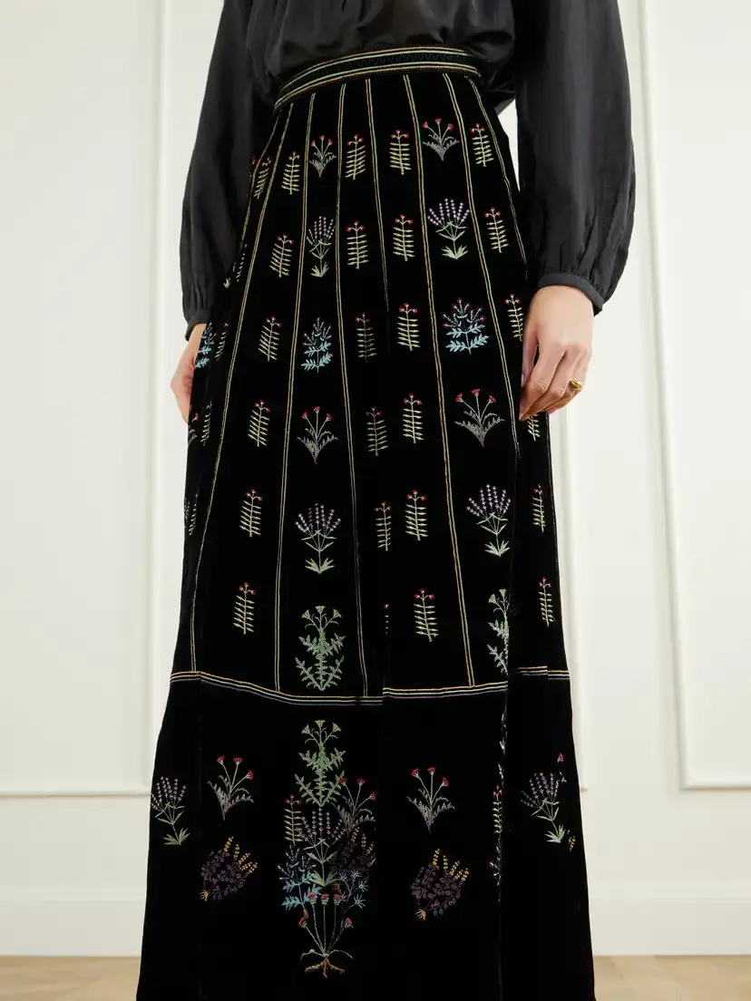 Emporio Sirenuse Camille Agra Flower-embroidered Velvet Midi Skirt | Thumbnail 4 Emporio Sirenuse Camille Agra Flower-embroidered Velvet Midi Skirt | Thumbnail 4