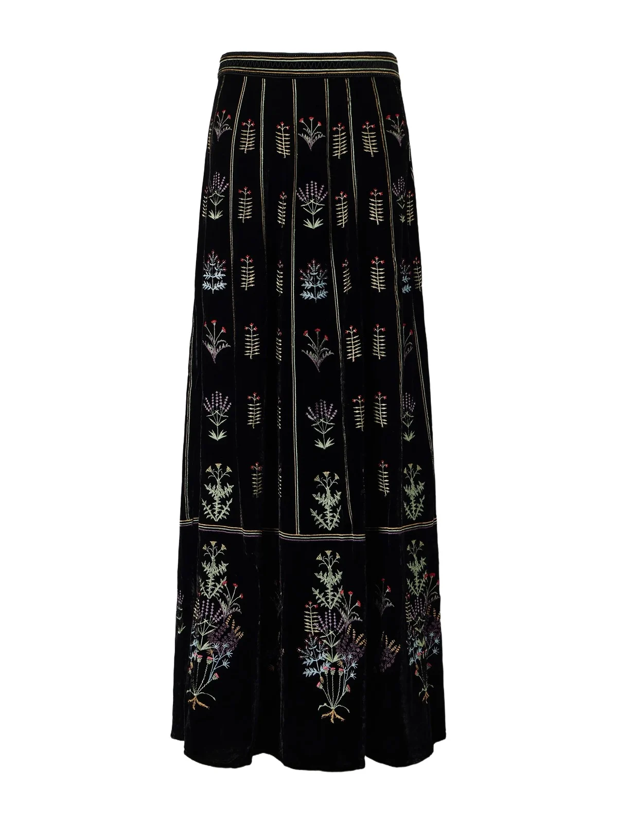 Emporio Sirenuse Camille Agra Flower-embroidered Velvet Midi Skirt