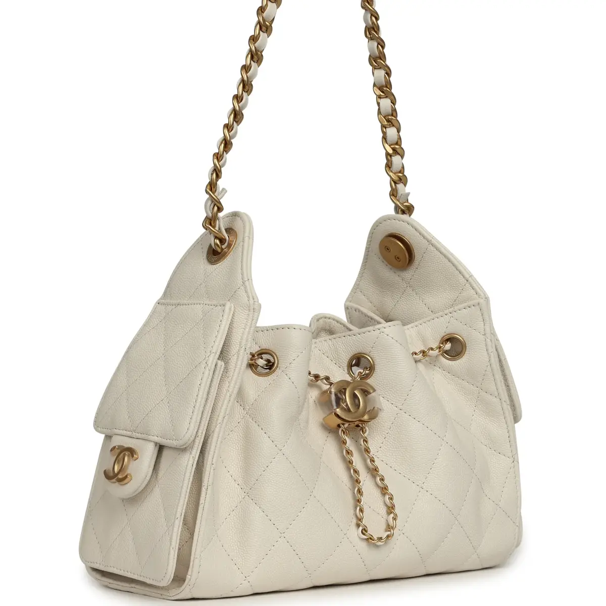 Chanel Chanel Mini 25 Hobo Bag White Caviar Antique Gold Hardware | Thumbnail 2